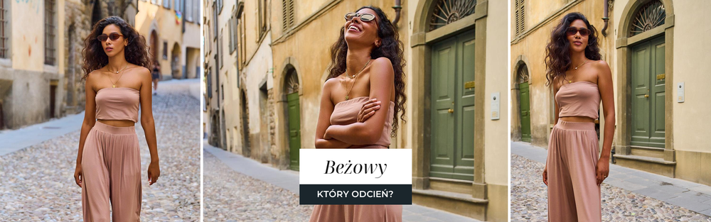 Komplet w piaskowym beżu: top i szerokie spodnie