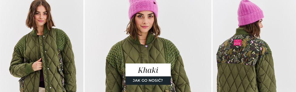 Pikowana kurtka w kolorze khaki o oliwkowym odcieniu