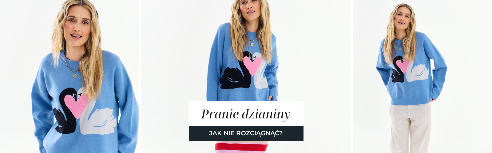 Dzianinowy sweter w błękicie, widoczny splot