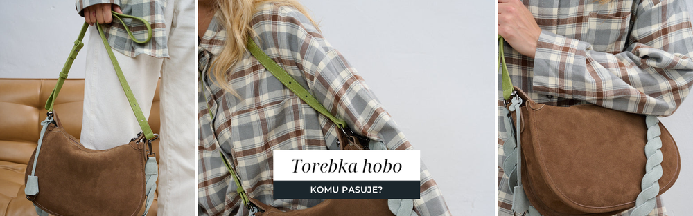 Brązowa zamszowa torebka hobo na plecionym pasku, noszona na ramieniu
