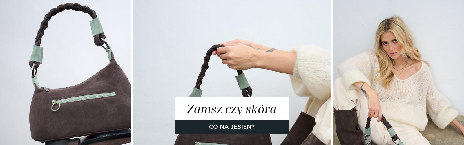 Zamszowa torebka z plecionym paskiem