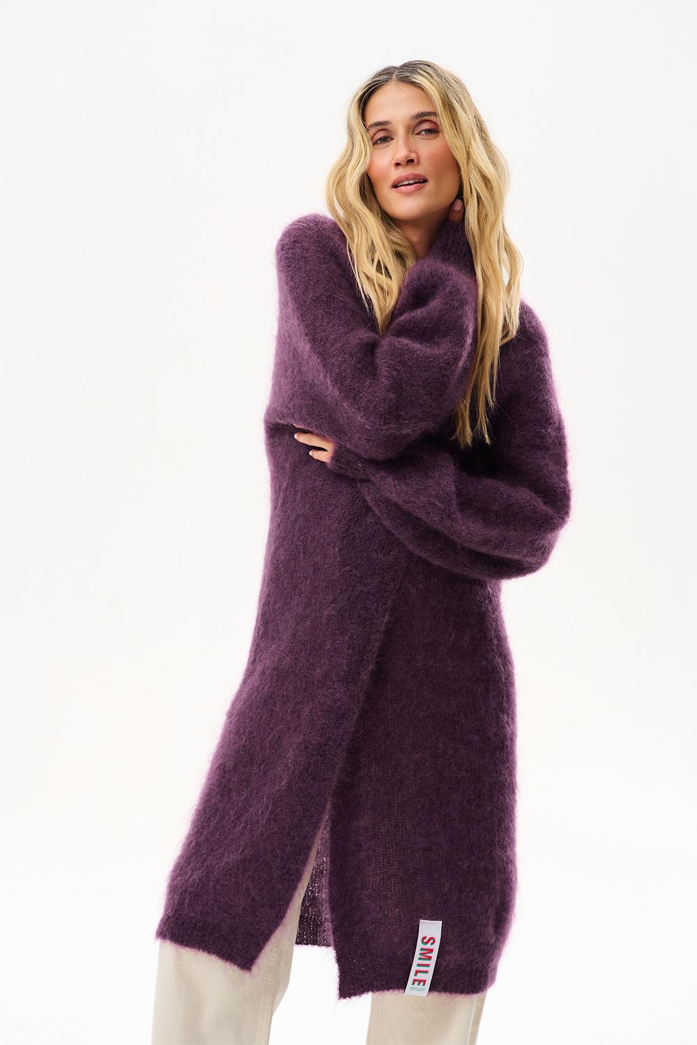 Długi kardigan moherowy Deep Wisteria